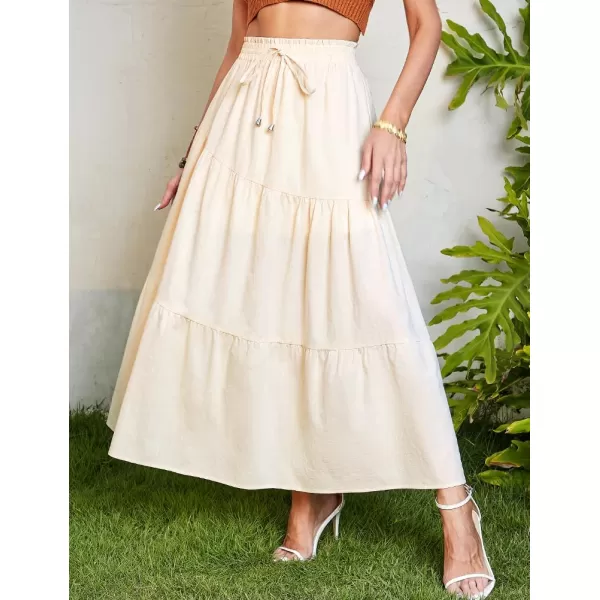 IDEALSANXUN Cotton Maxi Skirt for Women High Waisted A Line Flowy Beach Spring Summer 2024 Long SkirtBeige