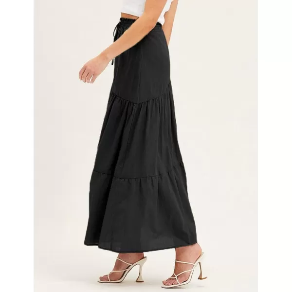 IDEALSANXUN Cotton Maxi Skirt for Women High Waisted A Line Flowy Beach Spring Summer 2024 Long SkirtBlack