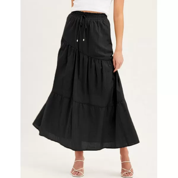 IDEALSANXUN Cotton Maxi Skirt for Women High Waisted A Line Flowy Beach Spring Summer 2024 Long SkirtBlack
