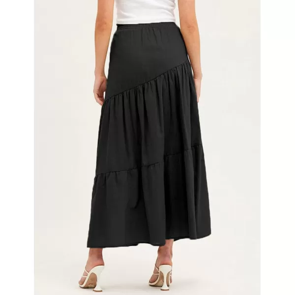 IDEALSANXUN Cotton Maxi Skirt for Women High Waisted A Line Flowy Beach Spring Summer 2024 Long SkirtBlack