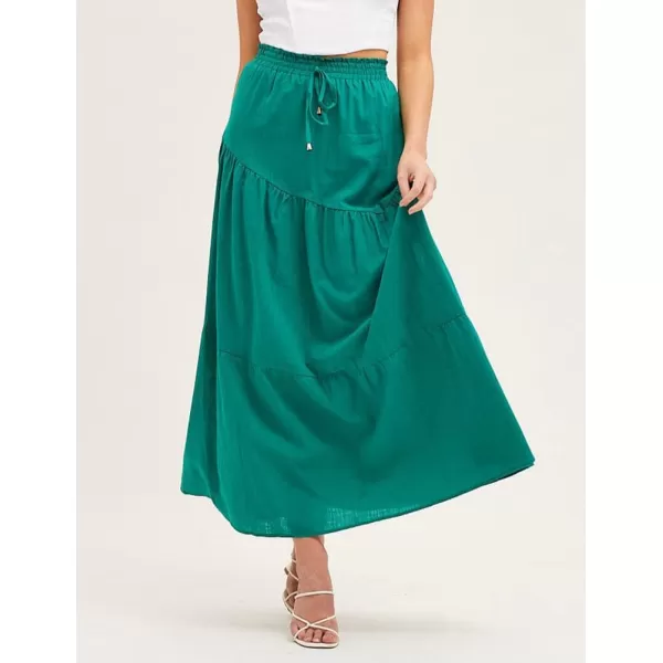 IDEALSANXUN Cotton Maxi Skirt for Women High Waisted A Line Flowy Beach Spring Summer 2024 Long SkirtGreen