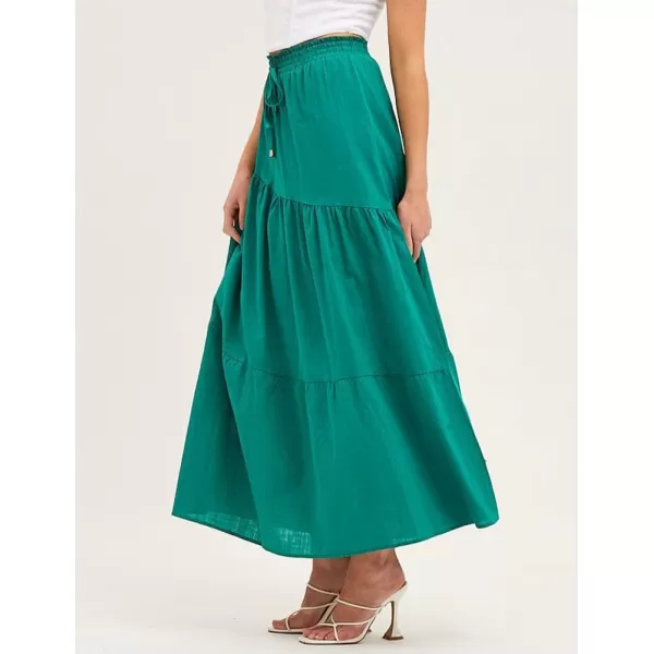 IDEALSANXUN Cotton Maxi Skirt for Women High Waisted A Line Flowy Beach Spring Summer 2024 Long SkirtGreen