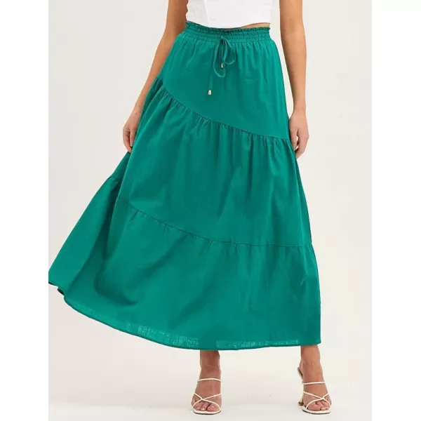 IDEALSANXUN Cotton Maxi Skirt for Women High Waisted A Line Flowy Beach Spring Summer 2024 Long SkirtGreen