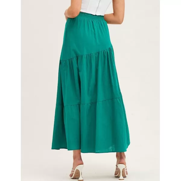 IDEALSANXUN Cotton Maxi Skirt for Women High Waisted A Line Flowy Beach Spring Summer 2024 Long SkirtGreen