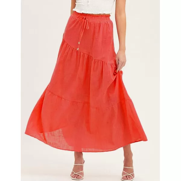 IDEALSANXUN Cotton Maxi Skirt for Women High Waisted A Line Flowy Beach Spring Summer 2024 Long SkirtRed