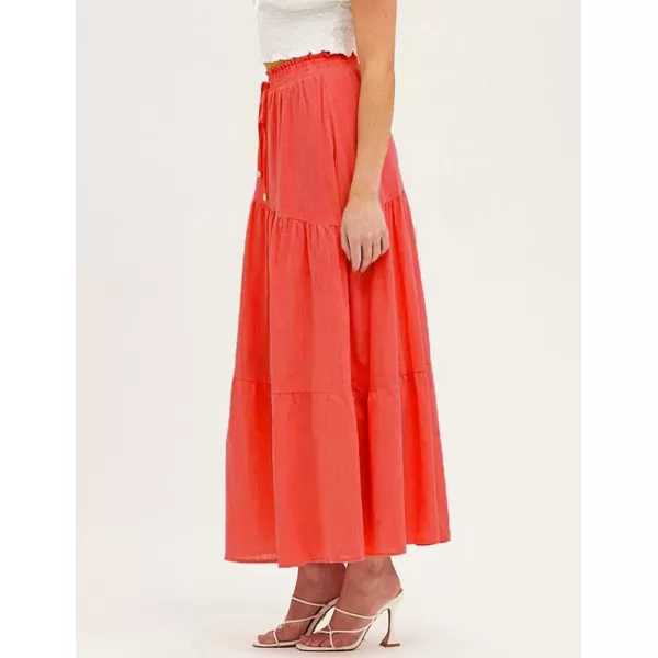 IDEALSANXUN Cotton Maxi Skirt for Women High Waisted A Line Flowy Beach Spring Summer 2024 Long SkirtRed