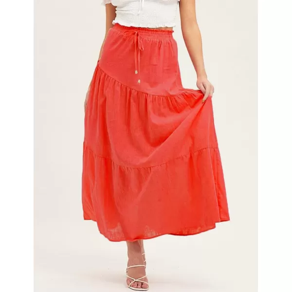 IDEALSANXUN Cotton Maxi Skirt for Women High Waisted A Line Flowy Beach Spring Summer 2024 Long SkirtRed