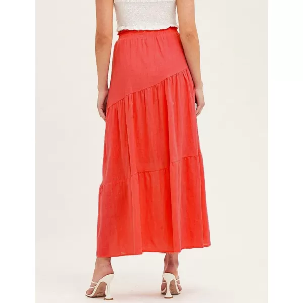 IDEALSANXUN Cotton Maxi Skirt for Women High Waisted A Line Flowy Beach Spring Summer 2024 Long SkirtRed