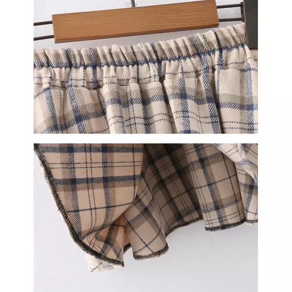 IDEALSANXUN Cotton Plaid Skirts for Women High Waisted Elastic Pleated Flowy Fall Winter ALine Long Maxi SkirtBeige