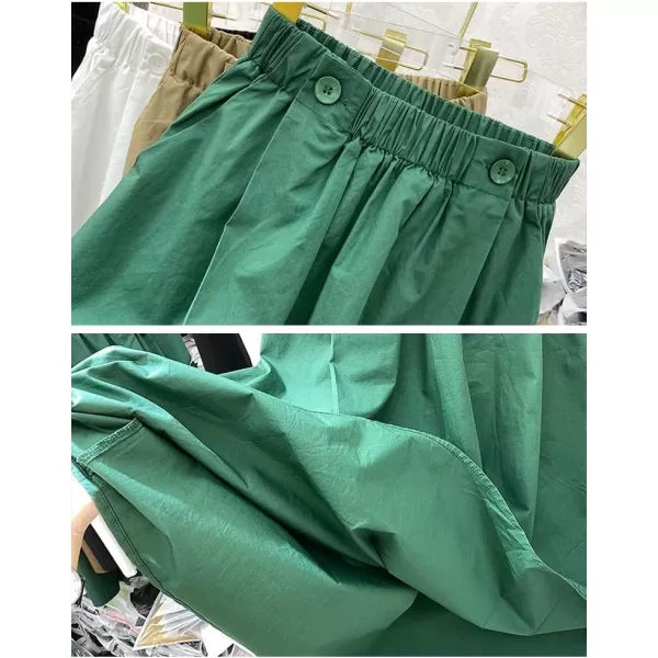 IDEALSANXUN Cotton Skirts for Women Trendy Casual High Waisted A Line Midi SkirtGreen