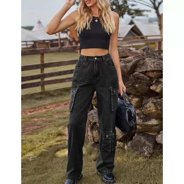IDEALSANXUN Denim Cargo Pants for Women 2023 High Waisted Y2K Straight Leg Jeans Trousers with Flap PocketGrey
