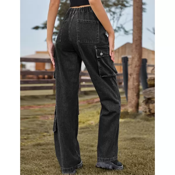 IDEALSANXUN Denim Cargo Pants for Women 2023 High Waisted Y2K Straight Leg Jeans Trousers with Flap PocketGrey