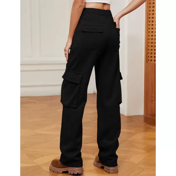 IDEALSANXUN Denim Cargo Pants for Women High Waisted Baggy Straight Leg Long Jeans Trousers with Flap PocketBlack