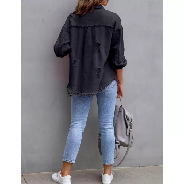 IDEALSANXUN Denim Jacket for Women Cute Long Sleeve Blouse Casual Tops Coat Distressed Jean JacketBlack