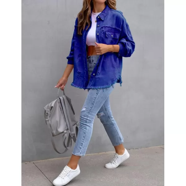IDEALSANXUN Denim Jacket for Women Cute Long Sleeve Blouse Casual Tops Coat Distressed Jean JacketBlue