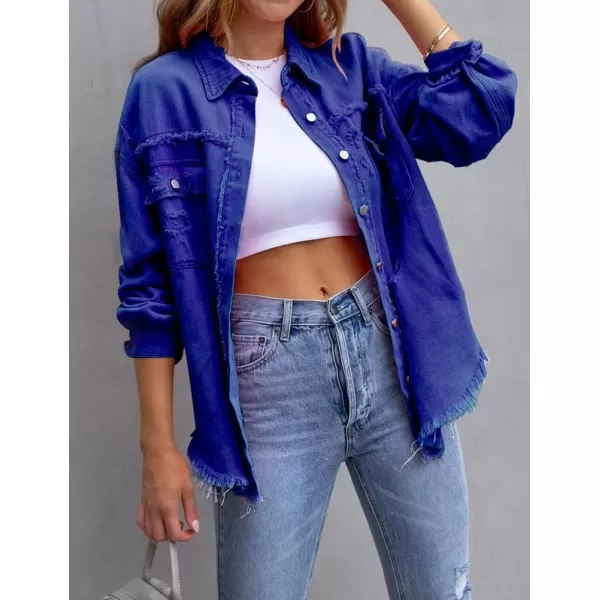 IDEALSANXUN Denim Jacket for Women Cute Long Sleeve Blouse Casual Tops Coat Distressed Jean JacketBlue