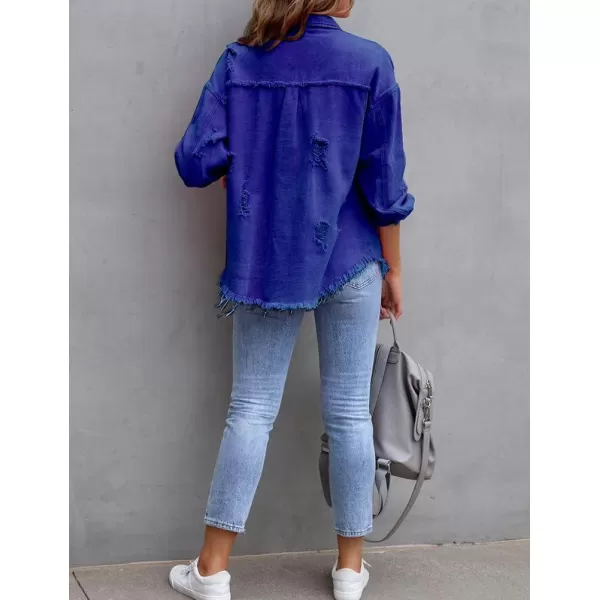 IDEALSANXUN Denim Jacket for Women Cute Long Sleeve Blouse Casual Tops Coat Distressed Jean JacketBlue