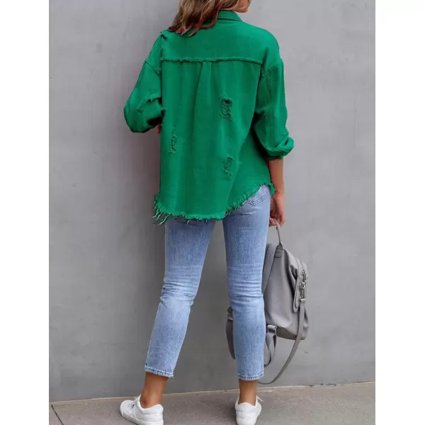 IDEALSANXUN Denim Jacket for Women Cute Long Sleeve Blouse Casual Tops Coat Distressed Jean JacketGreen