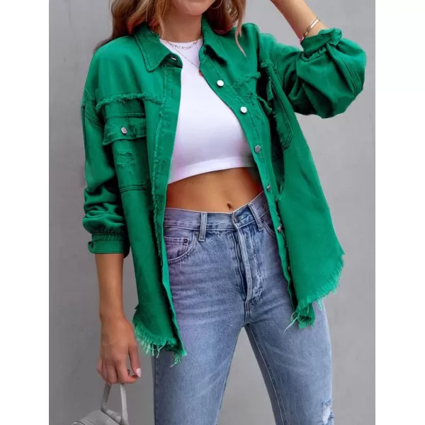 IDEALSANXUN Denim Jacket for Women Cute Long Sleeve Blouse Casual Tops Coat Distressed Jean JacketGreen