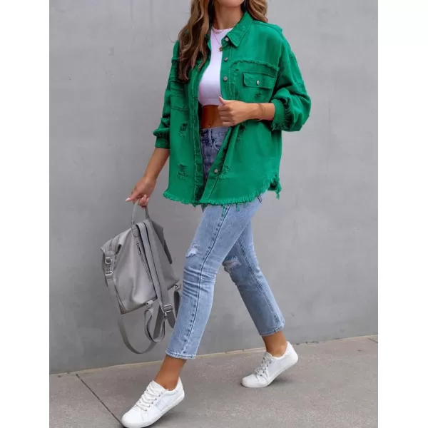 IDEALSANXUN Denim Jacket for Women Cute Long Sleeve Blouse Casual Tops Coat Distressed Jean JacketGreen