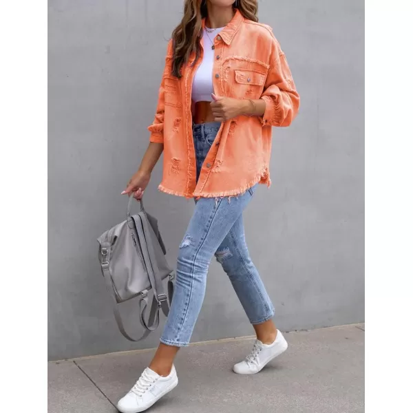 IDEALSANXUN Denim Jacket for Women Cute Long Sleeve Blouse Casual Tops Coat Distressed Jean JacketOrange