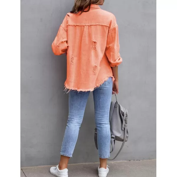 IDEALSANXUN Denim Jacket for Women Cute Long Sleeve Blouse Casual Tops Coat Distressed Jean JacketOrange