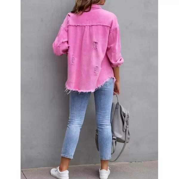 IDEALSANXUN Denim Jacket for Women Cute Long Sleeve Blouse Casual Tops Coat Distressed Jean JacketPink