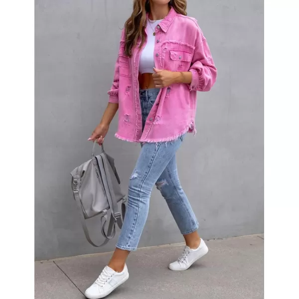 IDEALSANXUN Denim Jacket for Women Cute Long Sleeve Blouse Casual Tops Coat Distressed Jean JacketPink