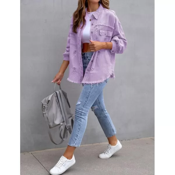 IDEALSANXUN Denim Jacket for Women Cute Long Sleeve Blouse Casual Tops Coat Distressed Jean JacketPurple