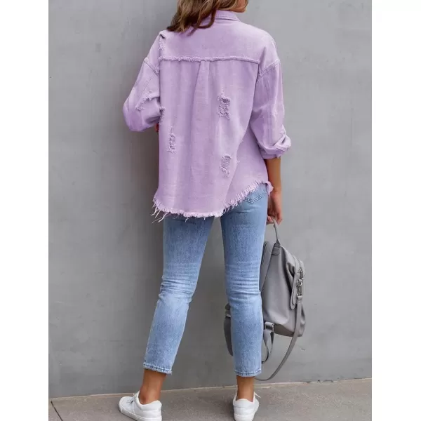 IDEALSANXUN Denim Jacket for Women Cute Long Sleeve Blouse Casual Tops Coat Distressed Jean JacketPurple