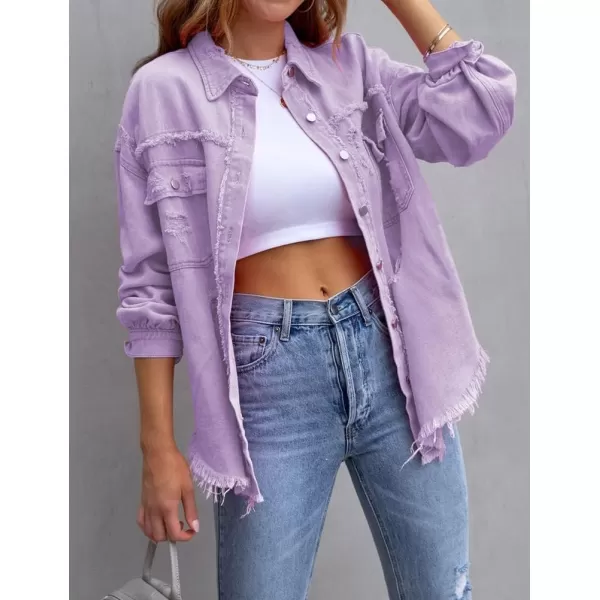 IDEALSANXUN Denim Jacket for Women Cute Long Sleeve Blouse Casual Tops Coat Distressed Jean JacketPurple