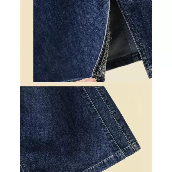 IDEALSANXUN Denim Jean Skirt for Women High Elastic Waisted A Line Fall Winter Knee Length Skirt with SlitBlue