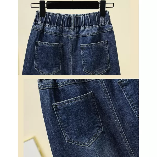 IDEALSANXUN Denim Jean Skirt for Women High Elastic Waisted A Line Fall Winter Knee Length Skirt with SlitBlue