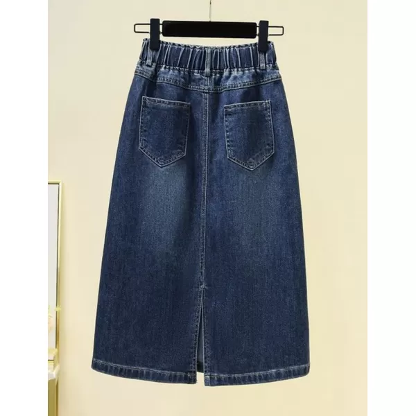 IDEALSANXUN Denim Jean Skirt for Women High Elastic Waisted A Line Fall Winter Knee Length Skirt with SlitBlue