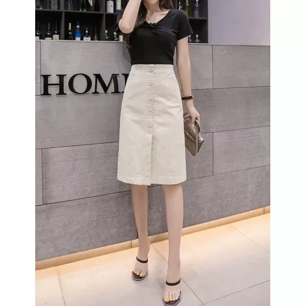 IDEALSANXUN Denim Midi Skirts for Women Summer High Waisted Slit A Line Jean Long SkirtApricot
