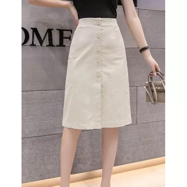 IDEALSANXUN Denim Midi Skirts for Women Summer High Waisted Slit A Line Jean Long SkirtApricot
