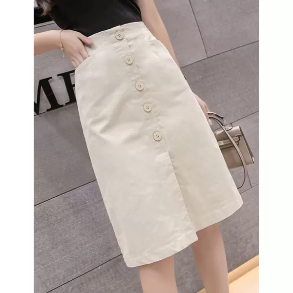 IDEALSANXUN Denim Midi Skirts for Women Summer High Waisted Slit A Line Jean Long SkirtApricot