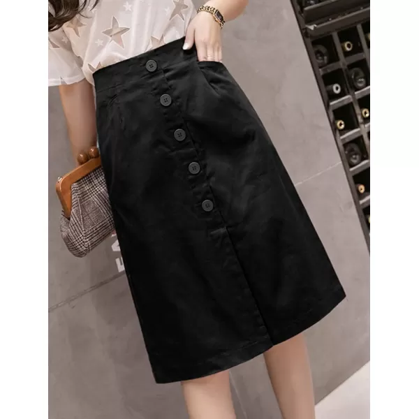 IDEALSANXUN Denim Midi Skirts for Women Summer High Waisted Slit A Line Jean Long SkirtBlack
