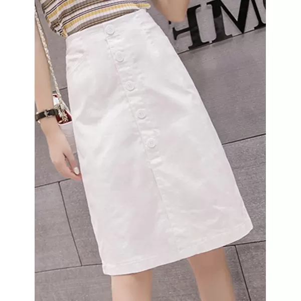 IDEALSANXUN Denim Midi Skirts for Women Summer High Waisted Slit A Line Jean Long SkirtWhite