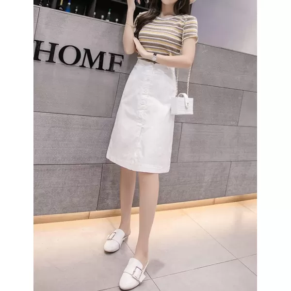 IDEALSANXUN Denim Midi Skirts for Women Summer High Waisted Slit A Line Jean Long SkirtWhite