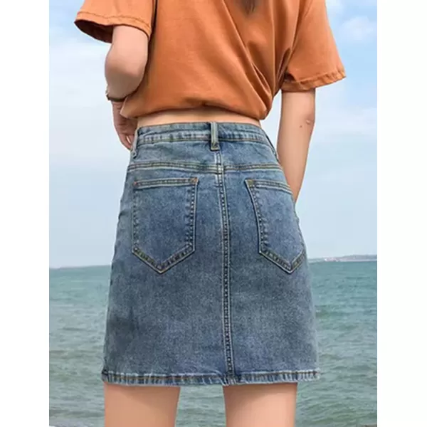 IDEALSANXUN Denim Mini Skirt for Women High Waisted A Line Fall Winter 2023 Jean Skirt with SlitBlue