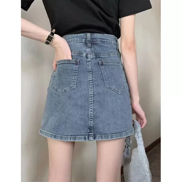 IDEALSANXUN Denim Mini Skirt for Women High Waisted A Line Fall Winter 2023 Jean Skirt with SlitBlue