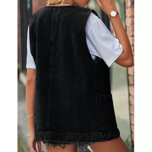 IDEALSANXUN Denim Vest for Women Fashion Casual Sleeveless Tops Jackets Oversized Vests Jean Jacket WaistcoatBlack