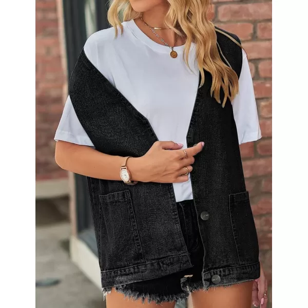 IDEALSANXUN Denim Vest for Women Fashion Casual Sleeveless Tops Jackets Oversized Vests Jean Jacket WaistcoatBlack