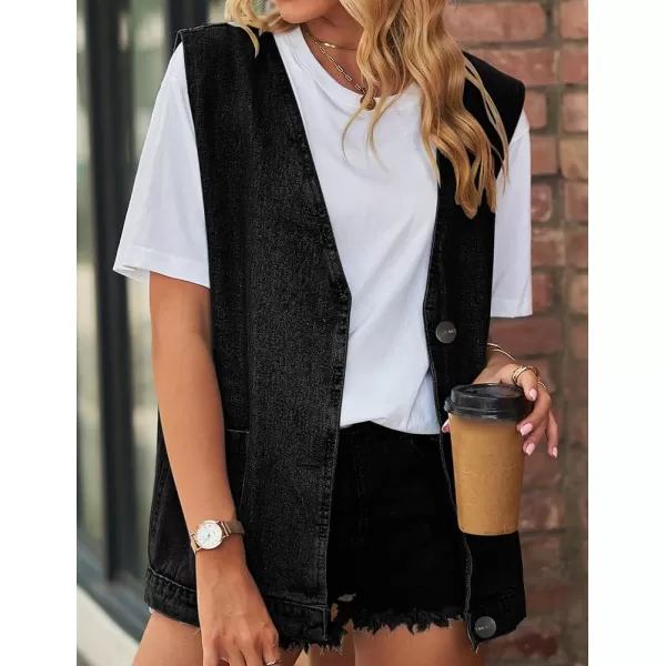 IDEALSANXUN Denim Vest for Women Fashion Casual Sleeveless Tops Jackets Oversized Vests Jean Jacket WaistcoatBlack