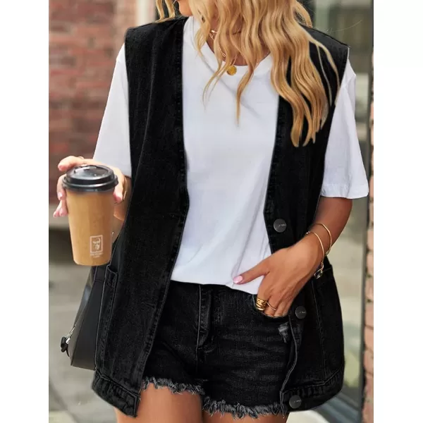 IDEALSANXUN Denim Vest for Women Fashion Casual Sleeveless Tops Jackets Oversized Vests Jean Jacket WaistcoatBlack