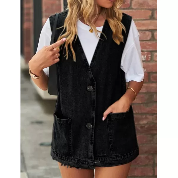 IDEALSANXUN Denim Vest for Women Fashion Casual Sleeveless Tops Jackets Oversized Vests Jean Jacket WaistcoatBlack