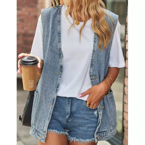 IDEALSANXUN Denim Vest for Women Fashion Casual Sleeveless Tops Jackets Oversized Vests Jean Jacket WaistcoatBlue