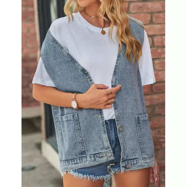 IDEALSANXUN Denim Vest for Women Fashion Casual Sleeveless Tops Jackets Oversized Vests Jean Jacket WaistcoatBlue