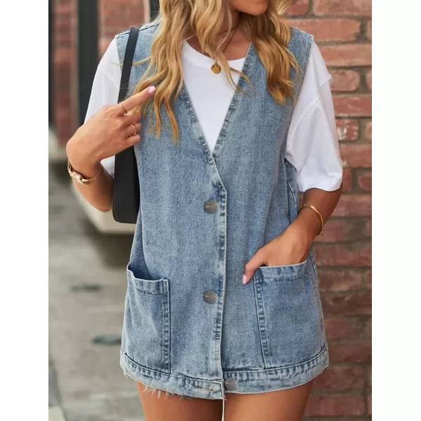 IDEALSANXUN Denim Vest for Women Fashion Casual Sleeveless Tops Jackets Oversized Vests Jean Jacket WaistcoatBlue